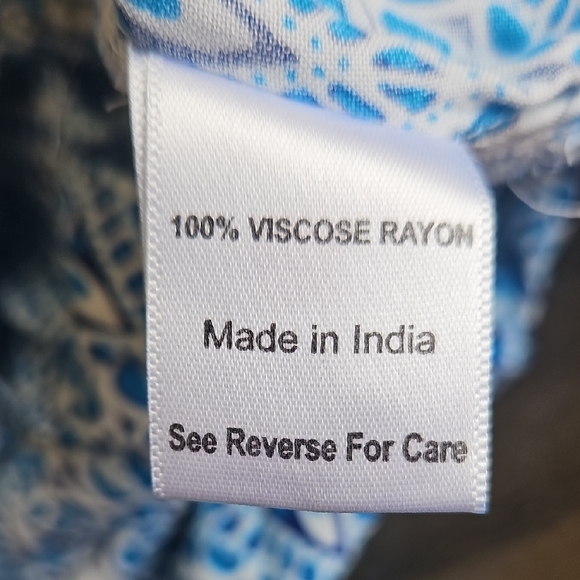 Coral Bay Blue & White V Neck Split‎ Hem 3/4 Sleeve Patterned Tunic Top Sz M - Picture 8 of 9
